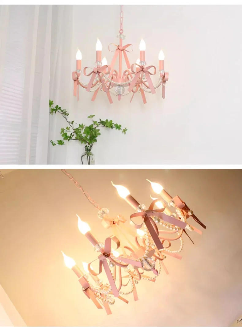Description Picture 2 of itemPink Lovely Children's Room Chandeliers Crystal Cute Kid's Bedroom Pendant Lights Living Room Bedroom Hanging Lamps