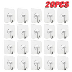 20PCS Transparent Stainless Steel Self-Adhesive Hooks Bathroom Towel Clothes Storage Sticker Hooks Key Hangers Storage