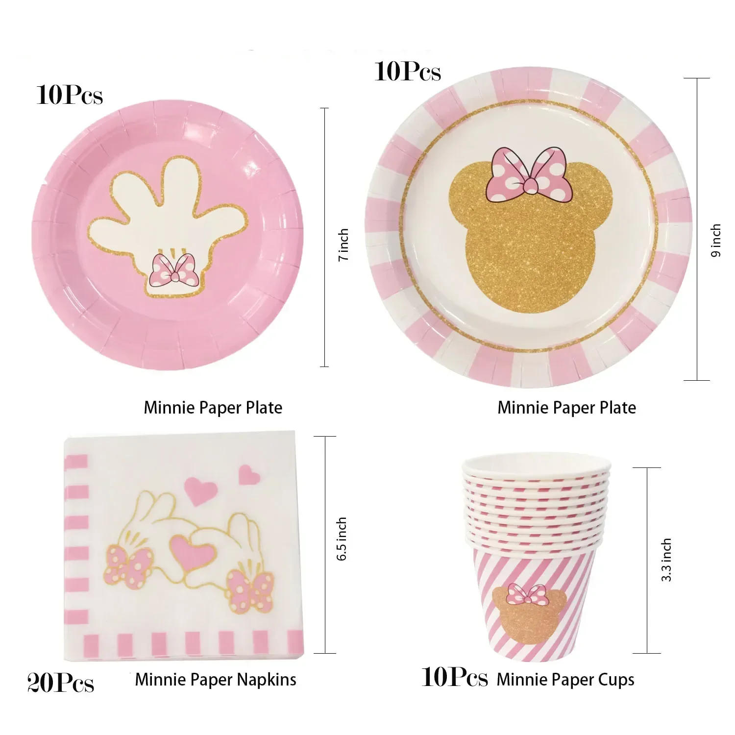 Description Picture 2 of itemMINISO Minnie Mouse Pink Girl 1st Happy Birthday Party Disposable Tableware Paper Plate Cup Banner for Kid Favor Supplies