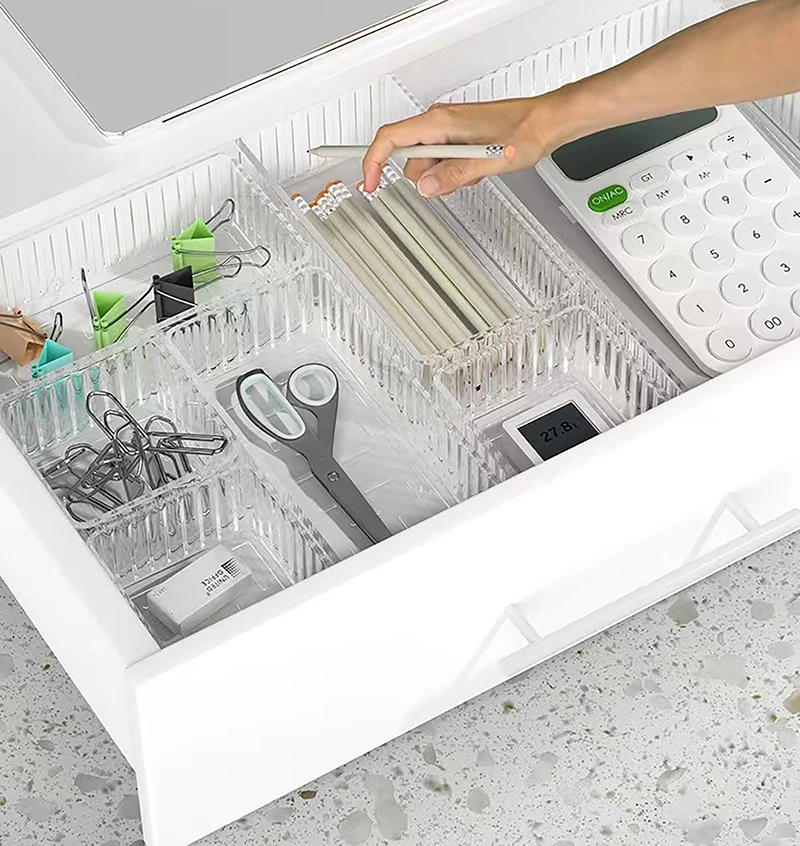 Description Picture 4 of item5/6/7PCS Desk Drawer Organizers Set Plastic Bathroom Storage Makeup Organizer Clear Transparent Storage Box Drawer Organizer