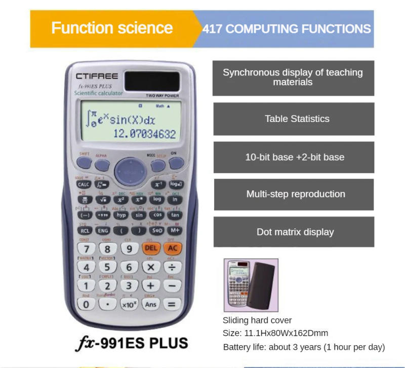 Description Picture 2 of itemCalculator for 991ES-PLUS Original Scientific Calculator 417 Functions For High School University Students Office Coin Battery