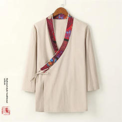 Vintage Cotton Linen Long Sleeve Shirt Men's New Spring Autumn Temple Monk's Clothing Trendy Flow Hanfu Vest Retro Dress