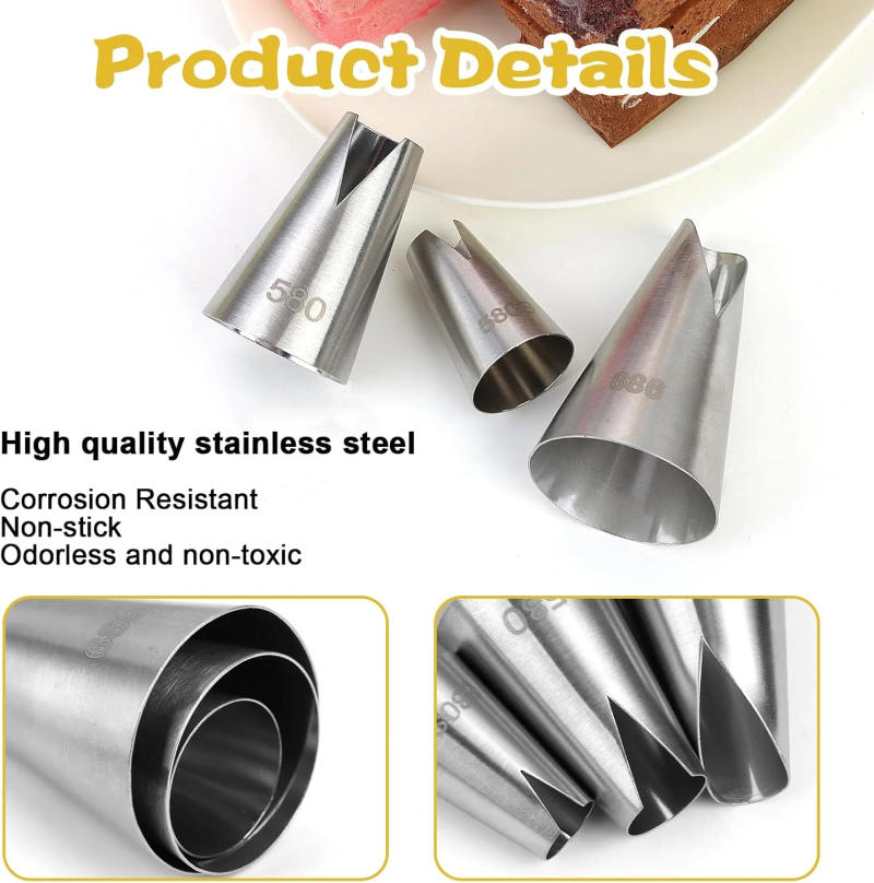 Description Picture 5 of item3 pcs Stainless Steel Russian Piping Tips Set V-Shaped Wave Nozzles for Pastry, Cupcakes, Cakes- asy to Use and Durable Kitchen