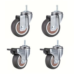 4 Pcs 1 Inch Stem Caster Wheels TPR Screw Lever Universal Castors Swivel Stem Wheels with M6 Thread Rods for Carts Furniture