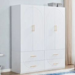 74.2" H 4 Doors 4 Drawers White Wood Wardrobe Armoire Closet, Modern Freestanding Bedroom Bathroom Organizer Storage Cabinet