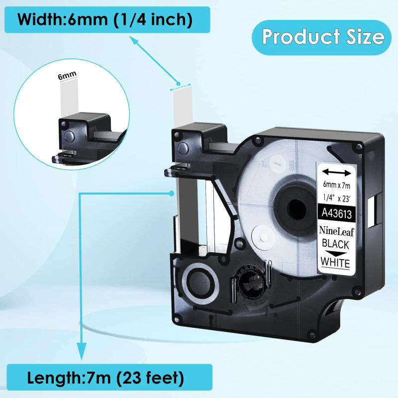 Description Picture 2 of item5PK 6mm D1 Standard Tape Labels Compatible for Dymo 43613 Black on White Laminated Labels for LabelWriter Duo 3M PL100 Printers