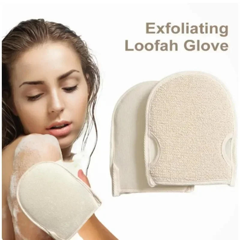 Description Picture 2 of itemGlove Double-sided Body Scrub Soft Natural Loofah Sponge Pad Shower Body Scrubber Mitt for Shower Spa Skin Clean Bath Gloves