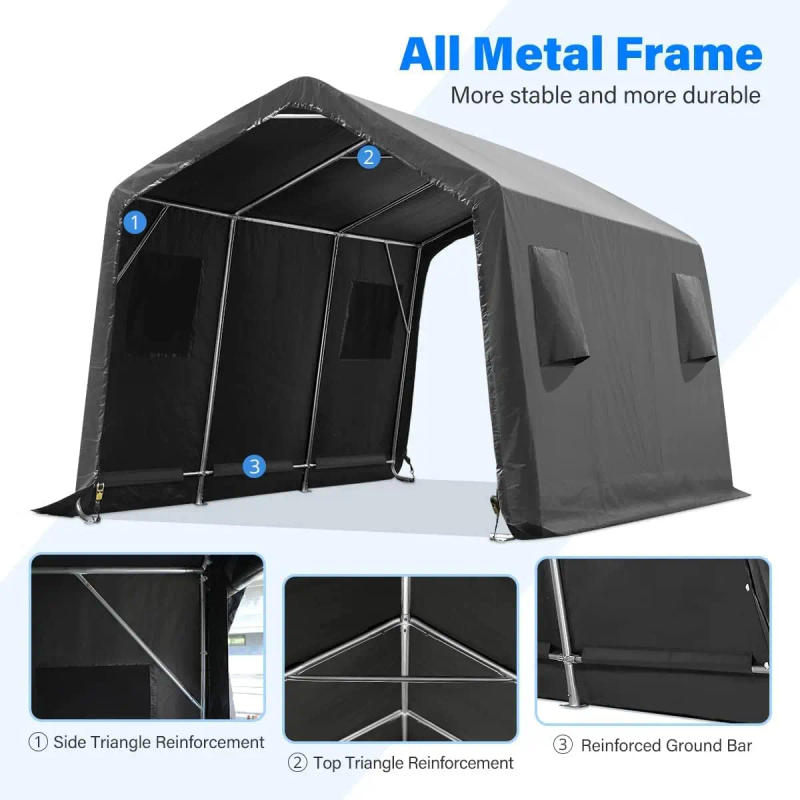 Description Picture 5 of item10X15 ft Garage Shelter Steel Metal Peak Roof Anti-Snow Portable Storage Shed Carport with 2 Roll up Doors & Vents
