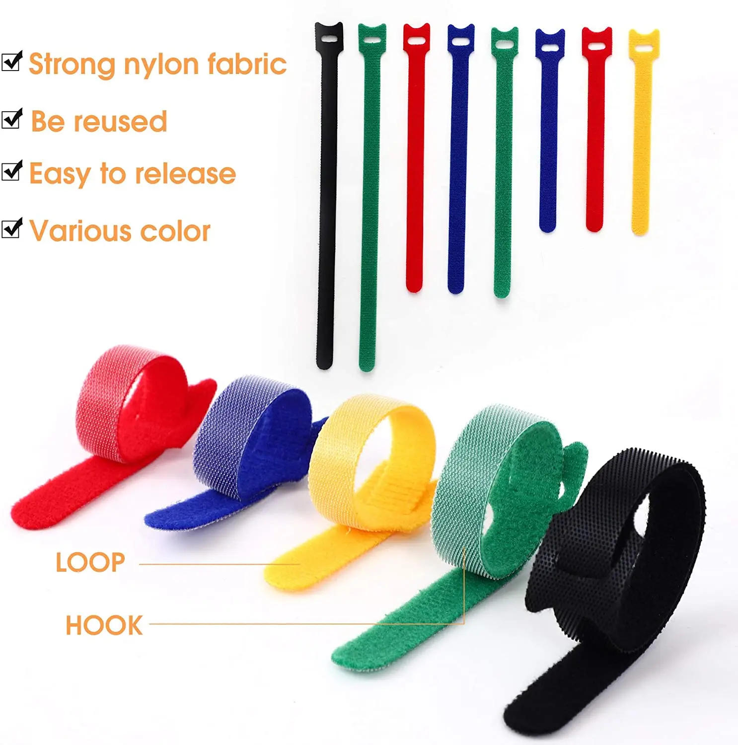 Description Picture 5 of item20Pcs 15/20cm Reusable Nylon T-shaped Hook and Loop CableTie Self-adhesive Cable Tie Fastener Tape For Cable Management Tape