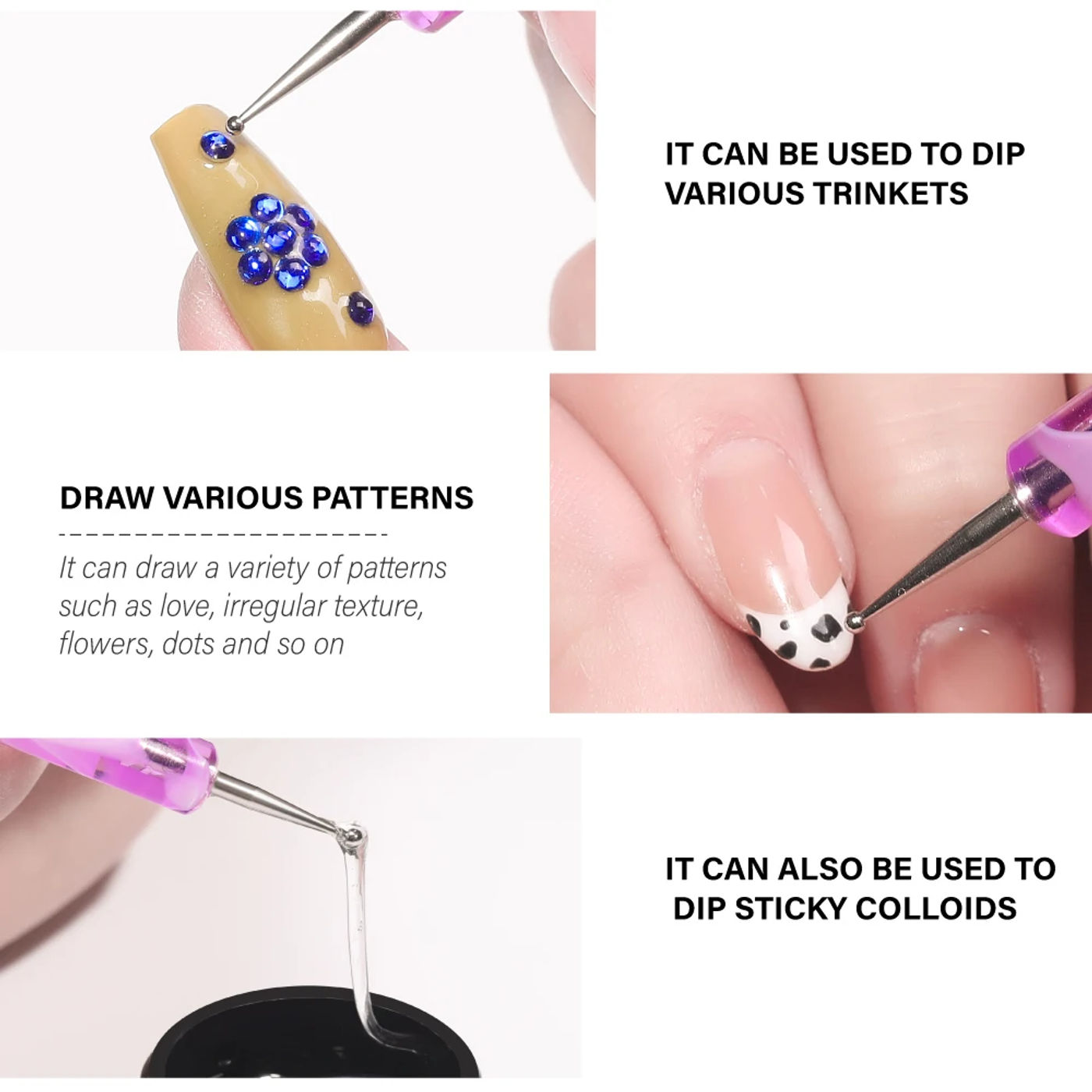 Description Picture 5 of itemYIKOOLIN 5PCS Tools Nail Art Tools for Painting Acrylic Nail Art Pen Dot Paint Manicure Ways Dotting Tools Embossing Purple