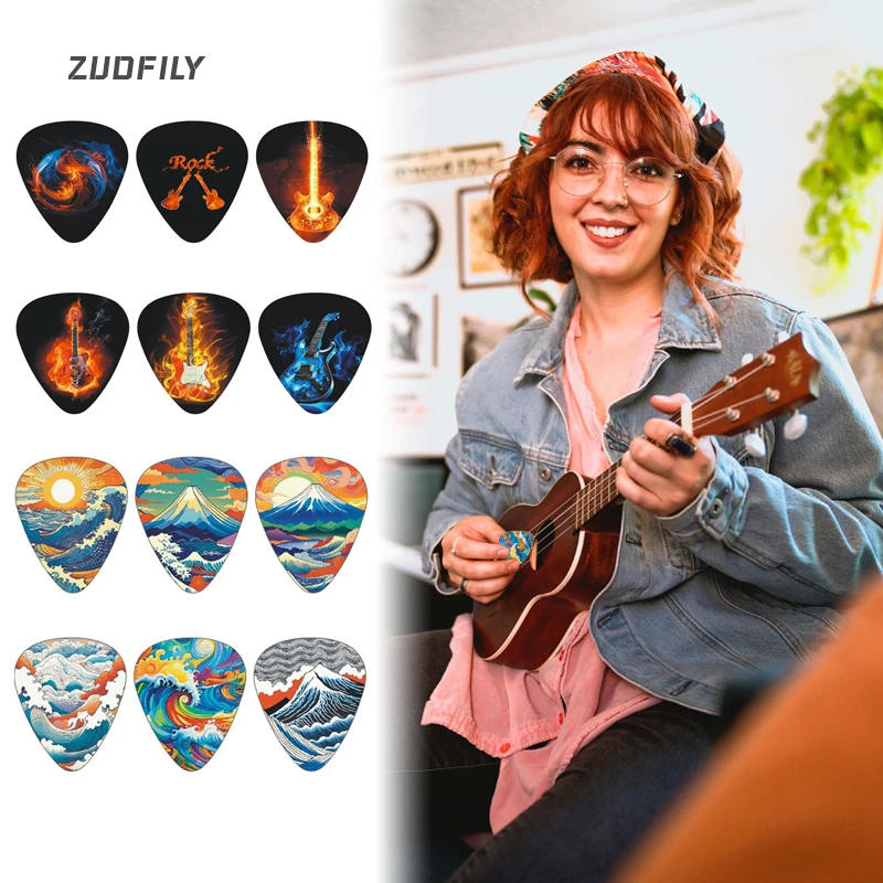 Description Picture 4 of item10Pcs Guitar Picks 0.46mm 0.71mm 1.0mm PVC Ukulele Painting Shrapnel For Guita Bass Ukulele Stringed Instrument Accessories New