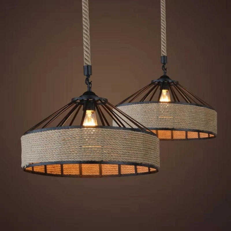 Description Picture 2 of itemLatest Retro Hemp Rope Pendant Lights Restaurant Industrial Style Creative Bar Restaurant Personality American Country Style Hot