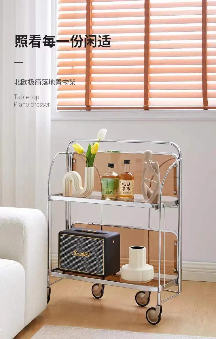 Description Picture 6 of itemTransparent Glass Dining Car Trolley Home Kitchen Bar Wheel Table Foldable Side Table Living Room Bedroom Mobile Shelf Furniture