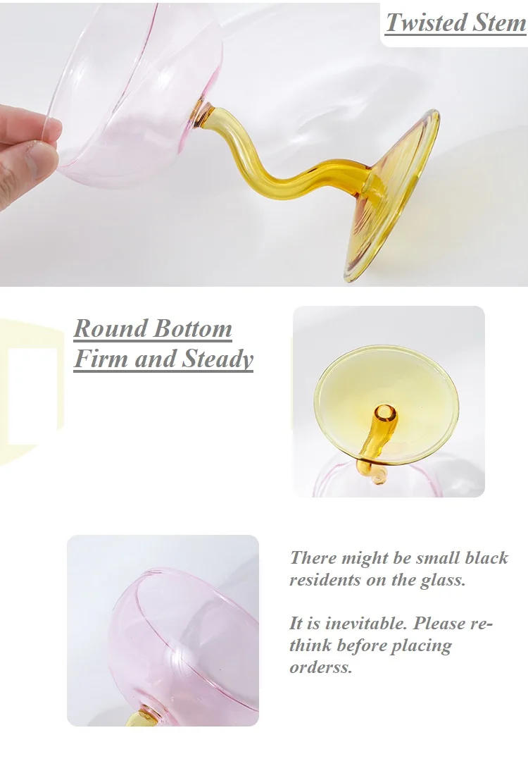 Description Picture 4 of item1 Piece Solid Color Glass Goblet Two Tone Glass Stemware Twisted Stem Champagne Coupes Milk Shake Ice Cream Glasses Cup Ins