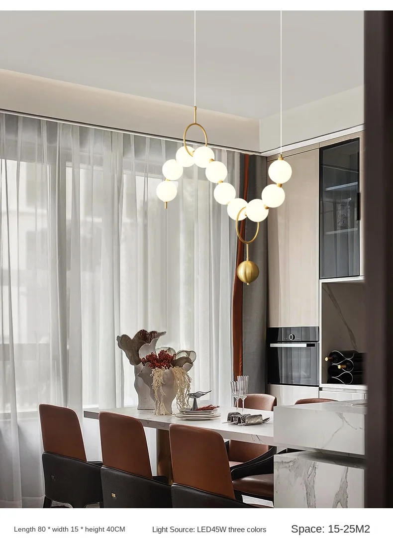 Description Picture 6 of itemModern Acrylic Ball Pendant Lamp French Necklace Molecular Bubble Ring Light Modern Restaurant Copper Planet Hanging Lamp