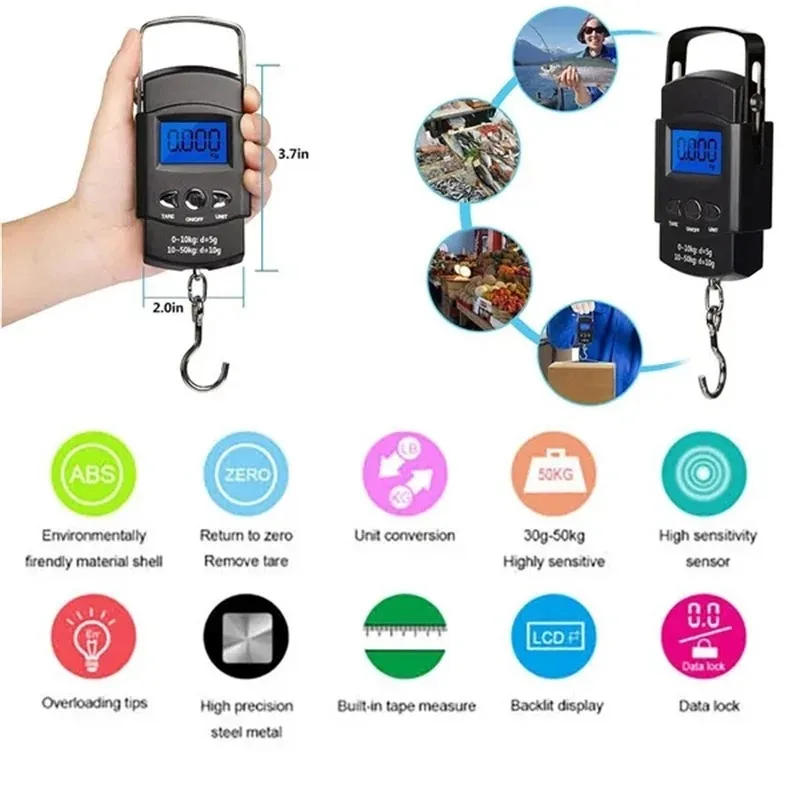 Description Picture 6 of itemPocket Scale Weighing Electronic Balance Digital Fish Hook Portable Home Scale with Measuring Tape Ruler Mini Luggage for Fish