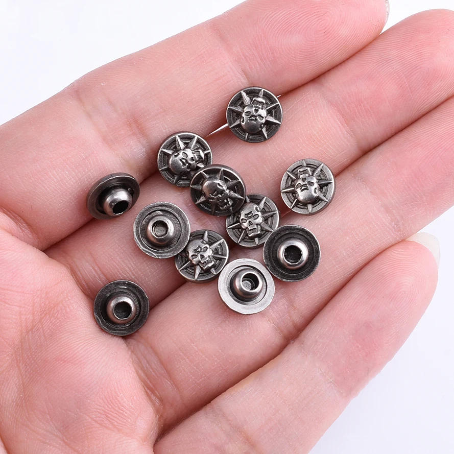 Description Picture 4 of item50pcs Punk Skull Decorative Metal Button Rivet Fasteners for Leather Belt Bag Clothing Leathercraft Accessories Conchos