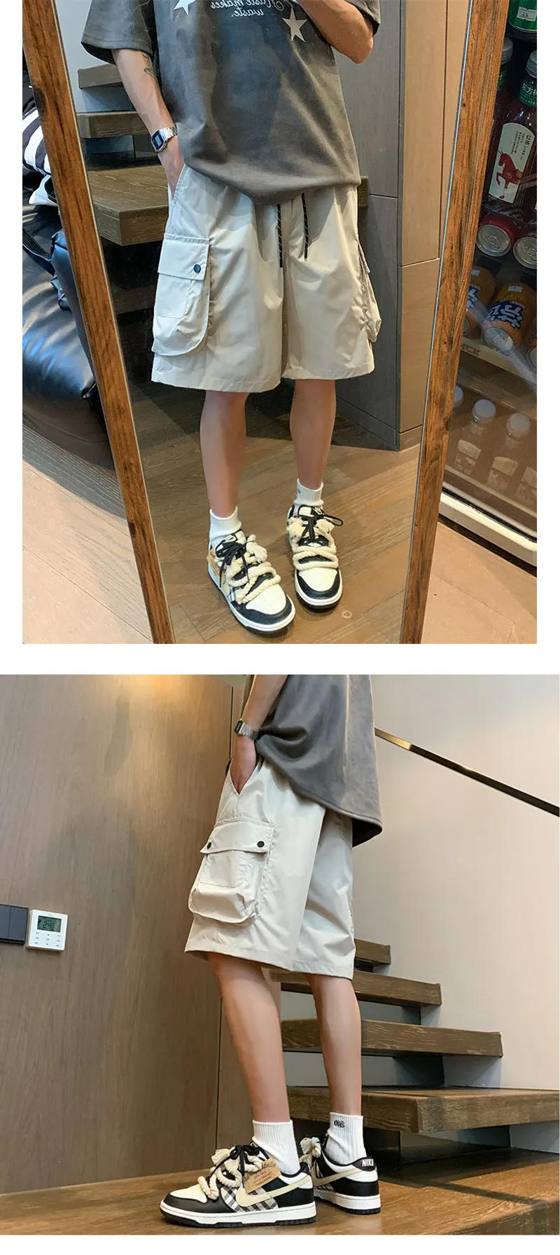 Description Picture 3 of item2024 Men's Summer New Fashion Loose Straight Short Pants Male Multiple Pockets Casual Shorts Men Solid Color Cargo Shorts K376