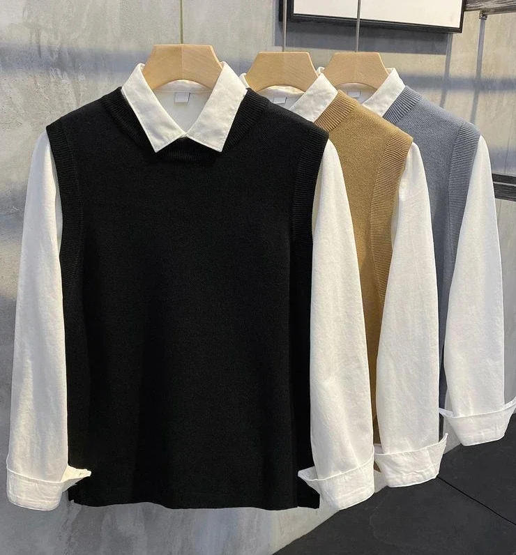 Description Picture 3 of itemKnit Sweater Male Crewneck Solid Color Sleeveless Men's Clothing Vest Casual Round Collar Coat Plain Jacket Waistcoat Maletry X