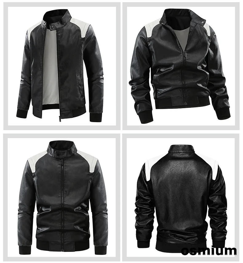 Description Picture 4 of itemBoys Winter Faux Leather Baseball Jacket Oversize 4xl Long Sleeve PU Leather Male White Plus Size Coat Men Bomber Jacket 3xl