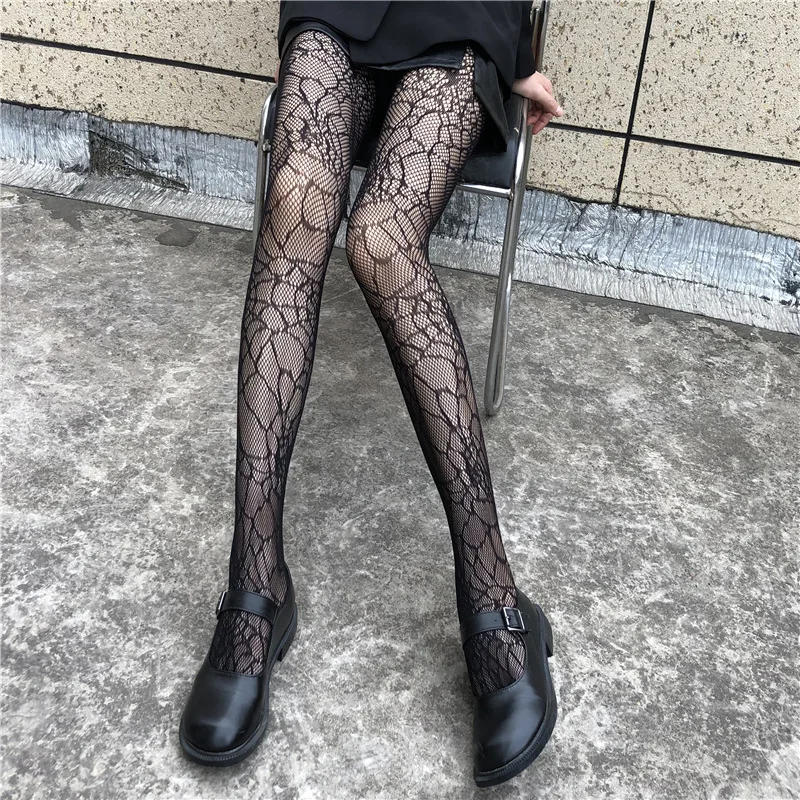 Description Picture 4 of itemSpring Summer Thin Party Club Pantyhose Dark Hollowed Out Fishnet Stockings Women Gothic Spider Web Fish Net Black Silk Tights
