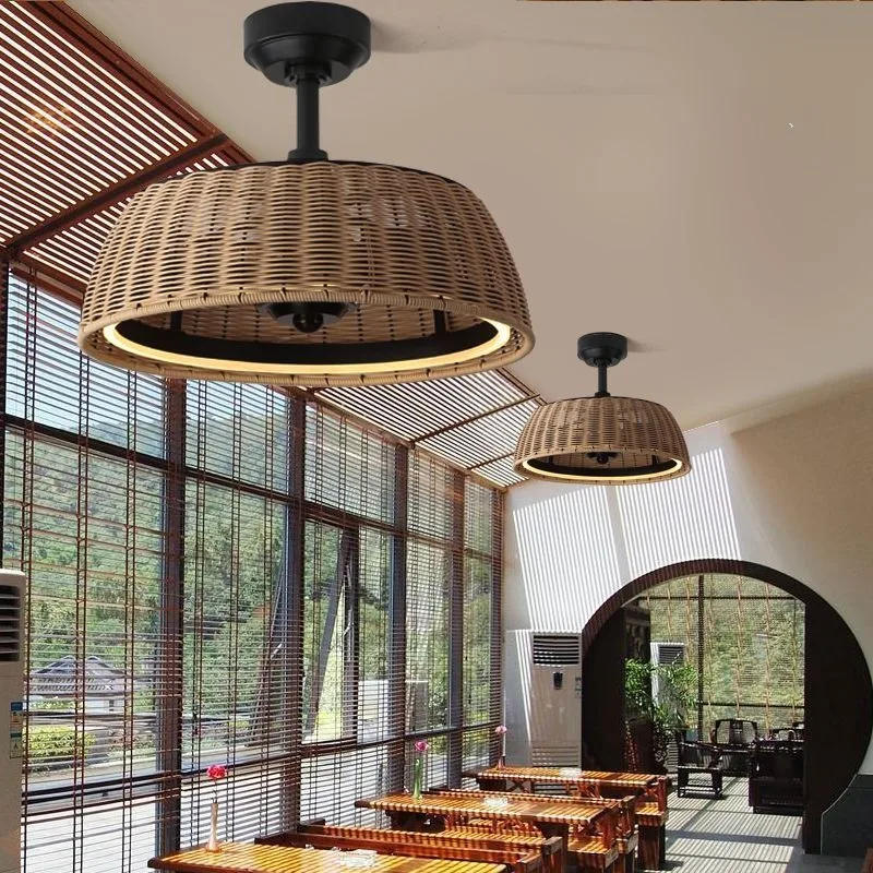 Description Picture 6 of itemCeiling Fans Rattan Boho Handwoven Wicker Lampshade Home Deco Interior Lighting Decoration LED Lampshade