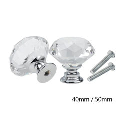 10Pcs/set 40/50mm Diamond Shape Design Crystal Glass Knobs Cupboard Drawer Pull Kitchen Cabinet Door Wardrobe Handles Hardware