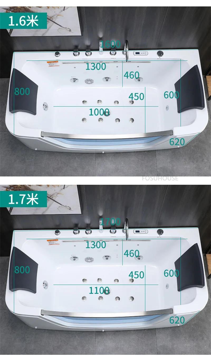 Description Picture 3 of itemLight Luxury Freestanding Acrylic Bath Household Bathroom Massage Bathtubs Multifunction Whirlpool Half Transparent Bathtub