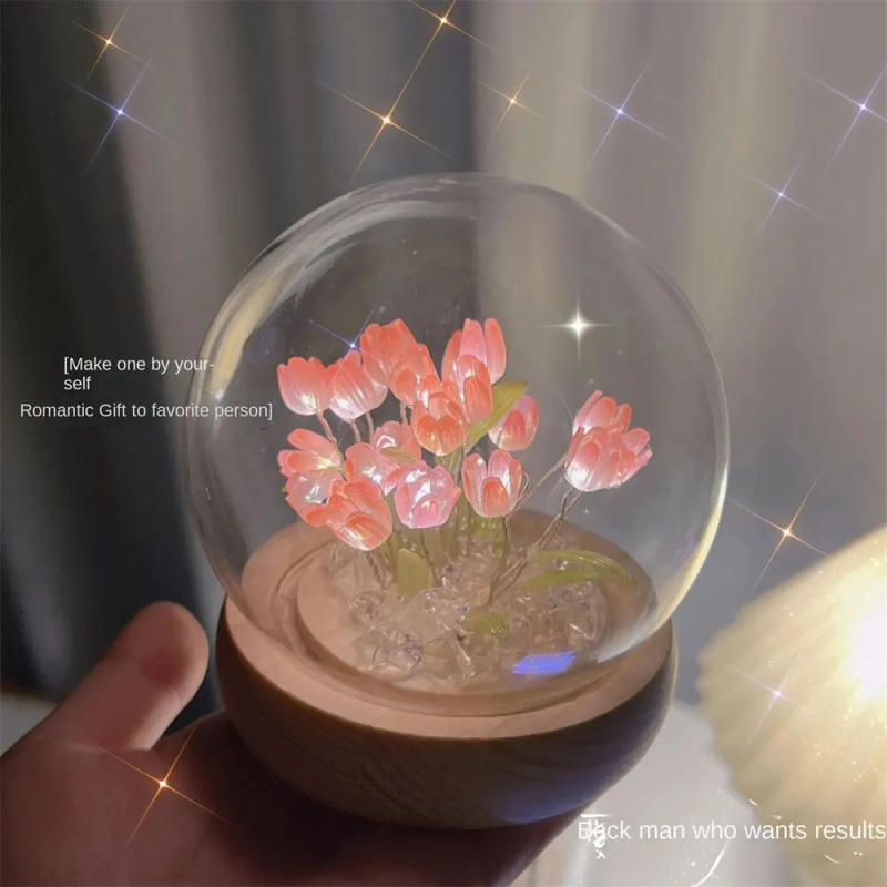 Description Picture 6 of itemArtificial Tulip Flower Night Light Handmade DIY Bedside Lamp LED Night Lamp Bedroom Decor Christmas Birthday Gifts Table Lamp