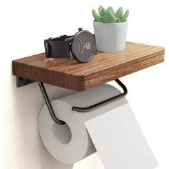 Wooden Toilet Paper Holder Wall Mounted Rustproof Paper Towel Bar Strong Bearing Capacity Phone Shelf Tissue Roll Hanger Kitchen