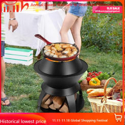 3-in-1 Smokeless Fire Pit, 20" Wood Burning Firepit w/Removable Wok Ring & Ash Pan, Heavy-Duty Fire Stove w/Second Burn,