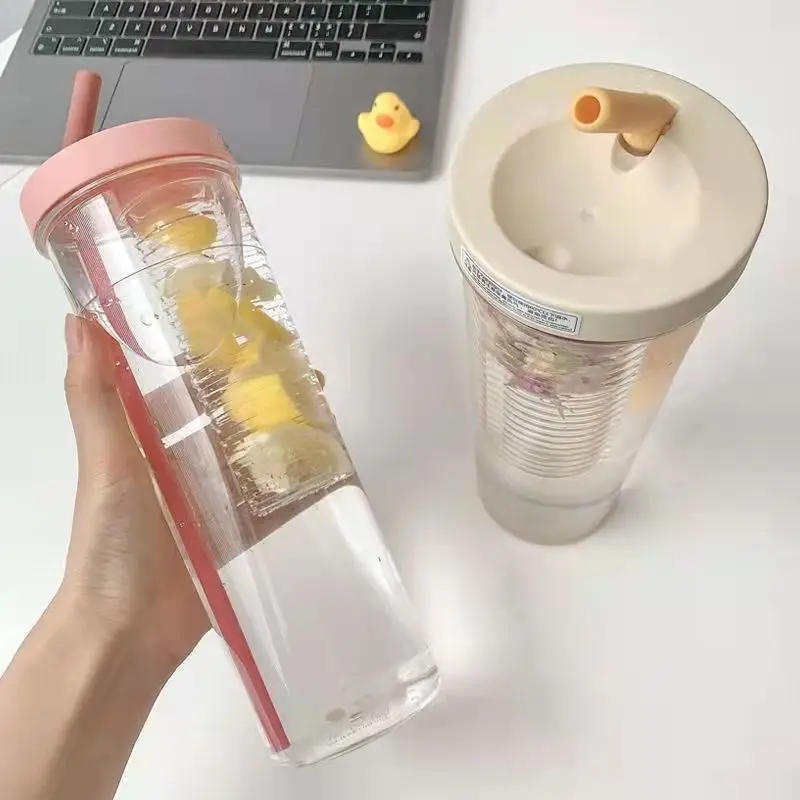 Description Picture 6 of itemCute Water Bottle With Foldable Straw 700ML Water Bottle Fruit Tea Built-in Filter Cup Portable Office Drinkware Outdoor Shaker