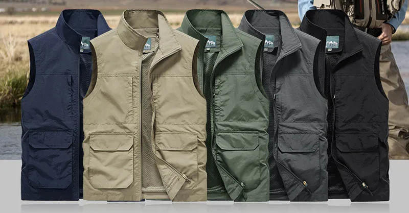 Description Picture 5 of itemMen's Sleeveless Camping Vest Jacket Multi-pocket Outdoor Mesh Vest Hiking Fishing Reporter Tooling Cut-sleeve Slim Waistcoat