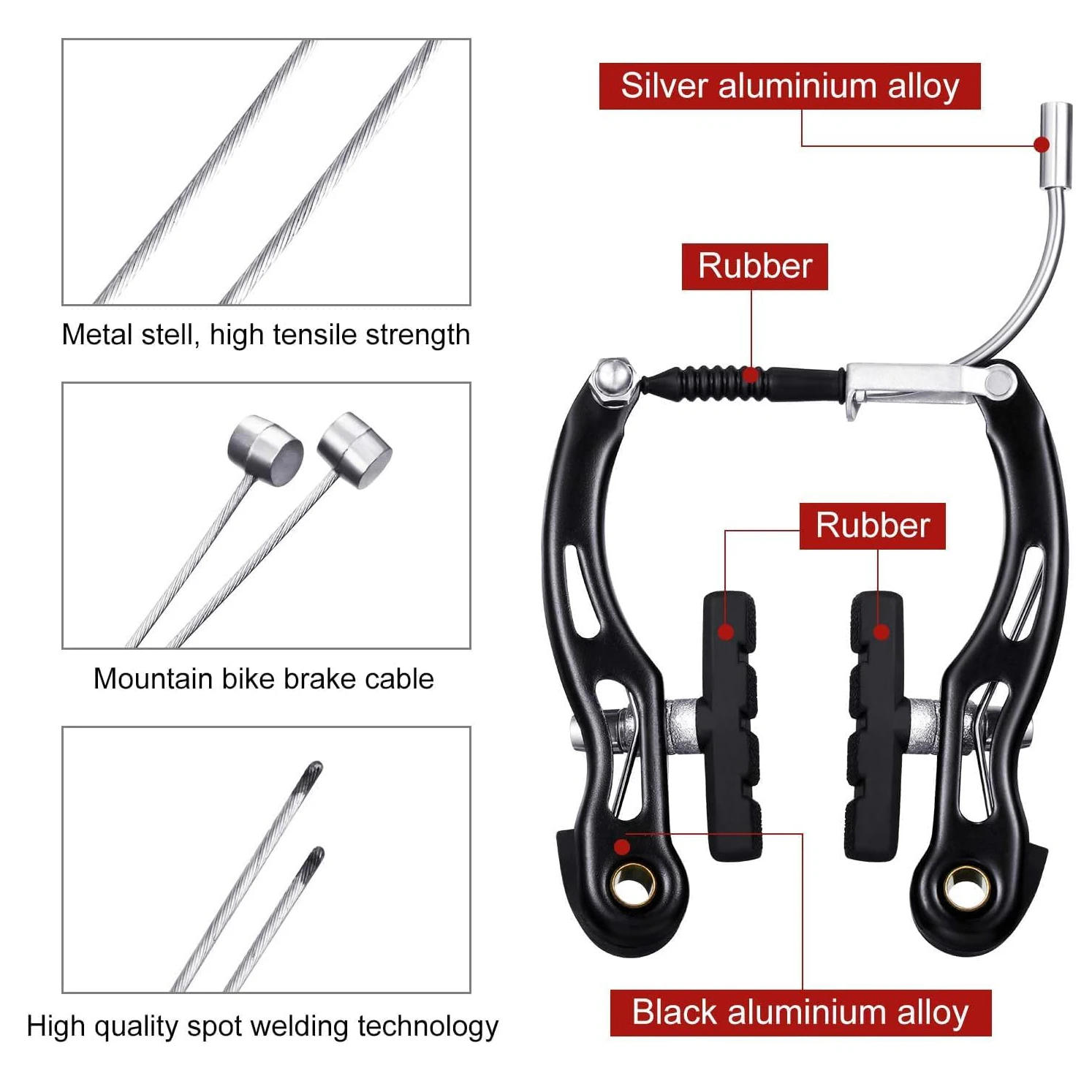 Description Picture 3 of item2sets Aluminum Alloy Mountain Bike V Brake Caliper Front and Rear 10.5cm Linear Pull V Brakes Bicycle Brake Calipers