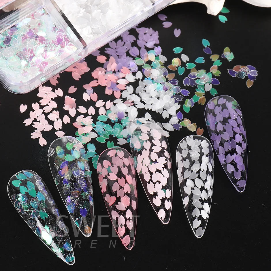 Description Picture 6 of item6 Grids Sakura Flower Petal Chip Nail Sequins Cherry Blossoms Glitter Stickers Spring Japanese Holographic Decor Flakes SAS128