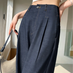 Spring Summer Tencel Cowboy Wide Leg Pants for Women 2025 New Elegant Solid Office Lady Korean Women's Casual Loose Pants Female