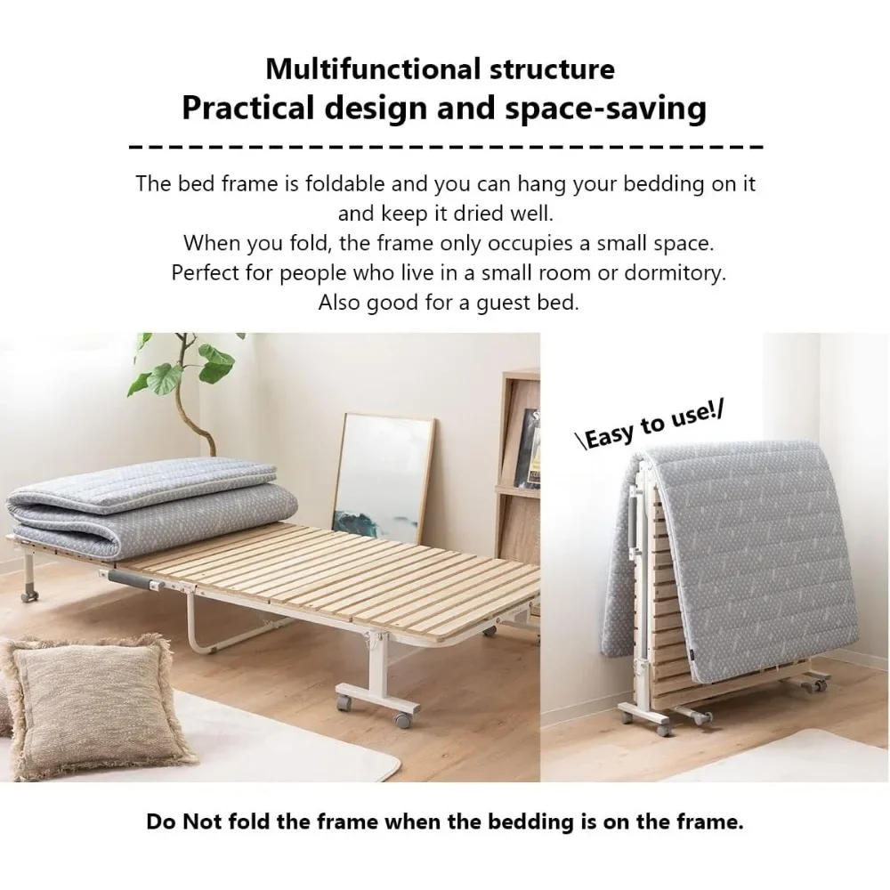 Description Picture 6 of itemWooden Slatted Folding Bed Frame Twin, Foldable Rollaway Sturdy Paulownia Japanese Futon Mattress Tatami Natural