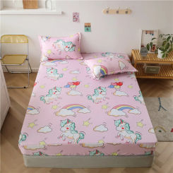 1 Piece of  Cartoon Pink Unicorn Pattern Frosted Bedsheet, Bedroom Printed Bedspread, Bedding (Excluding Pillowcases)