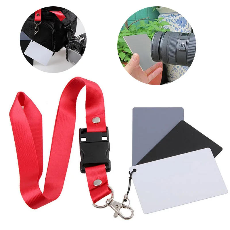 Description Picture 2 of item3in1 Pocket-Size Digital White Black Grey Balance Cards Camera Accessory 18% Gray Card with Neck Strap for Digital Photography