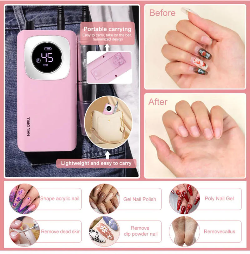 Description Picture 4 of item45000RPM Rechargeable Electric Nail Drill Machine With USB Connector Nail Polish Remover Drill Set Manicure Sander Low Noise