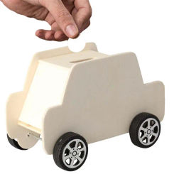 1pc Wooden Car Shaped Piggy Bank Blank Money Saving Box Desktop Coin Bank Wood Money Saving Pot DIY Educational Toys 13x7x5.3cm