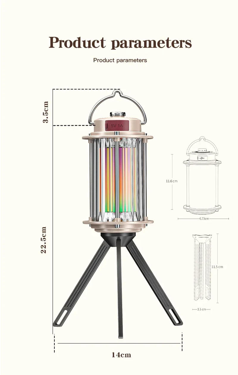 Description Picture 5 of itemTYPE-C USB Rechargeable Camping Light 3000-5500K Stepless Dimming Vintage Tent Lamp Outdoor Emergency Portable Lanterns