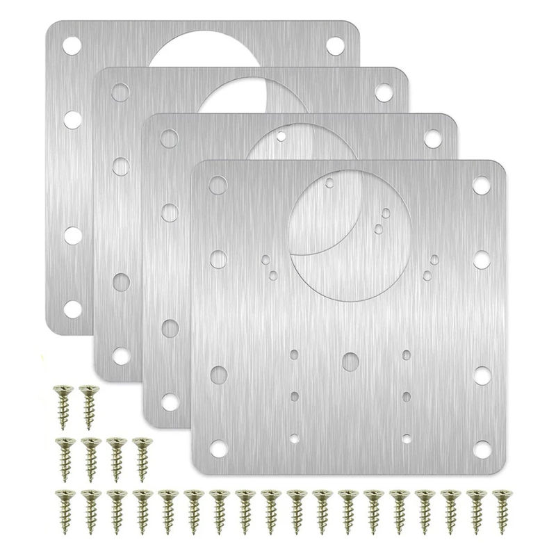 Description Picture 2 of itemRepair Kit Hinge Plate Silver Stainless Steel 9cm*9cm Fixing Screws For Cabinet Kitchen Cupboard Rust Resistant