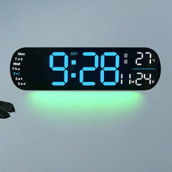 Digital Wall Clock With Large Display 9 Colored Ambient Lights Brightness Adjustable Memory Function Wall Clock For Living Room