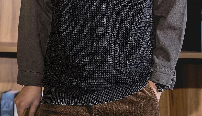 Description Picture 3 of itemKnit Sweater Male Coat Aesthetic Men's Clothing V Neck Jacket Waistcoat Vest Sleeveless Y2k Vintage Motorcycle A Plus Size Old X