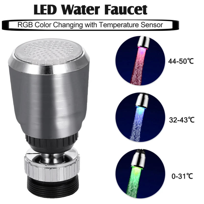 Description Picture 2 of itemLED Temperature Sensitive 3 Color Light Faucets Kitchen Bathroom Water Saving Aerator Tap Extender Adapter Nozzle Shower Sprayer