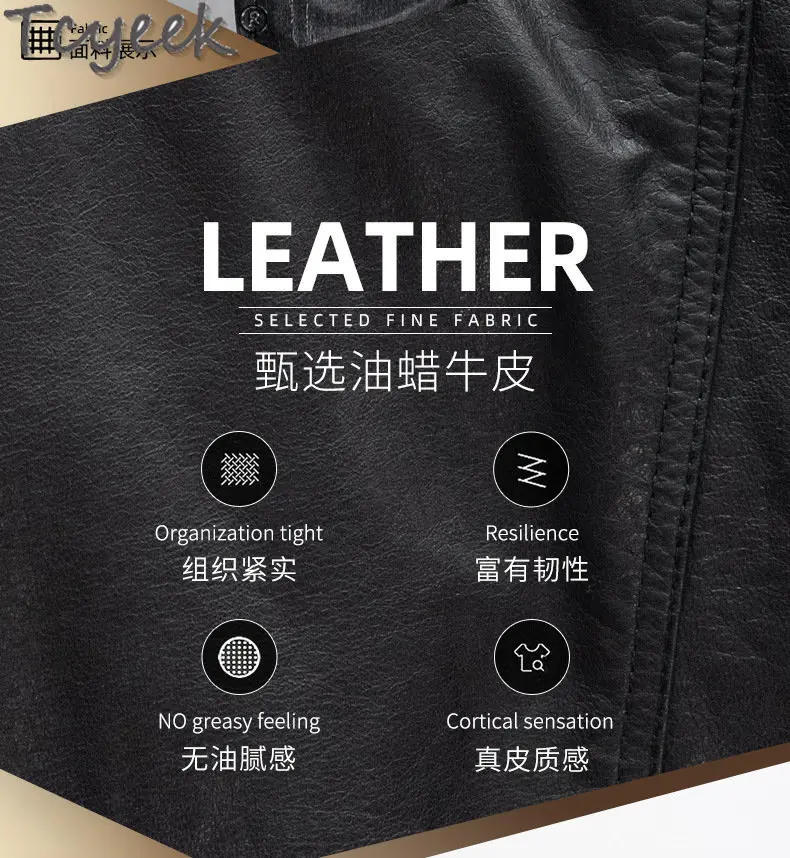 Description Picture 5 of itemTcyeek Motorcycle Genuine Leather Jacket Men Clothes Spring Fall Men's Top Layer Oil Wax Cowhide Coat Loose Hunting Suit Trendy