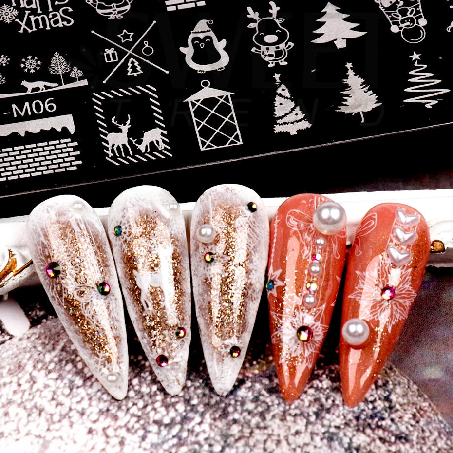 Description Picture 5 of itemMerry Christmas Nail Stamping Plates Cutie Tree Winter Snowflakes Elk Santa Socks Letter Xmas Nail Art Manicure Templates KESW-M