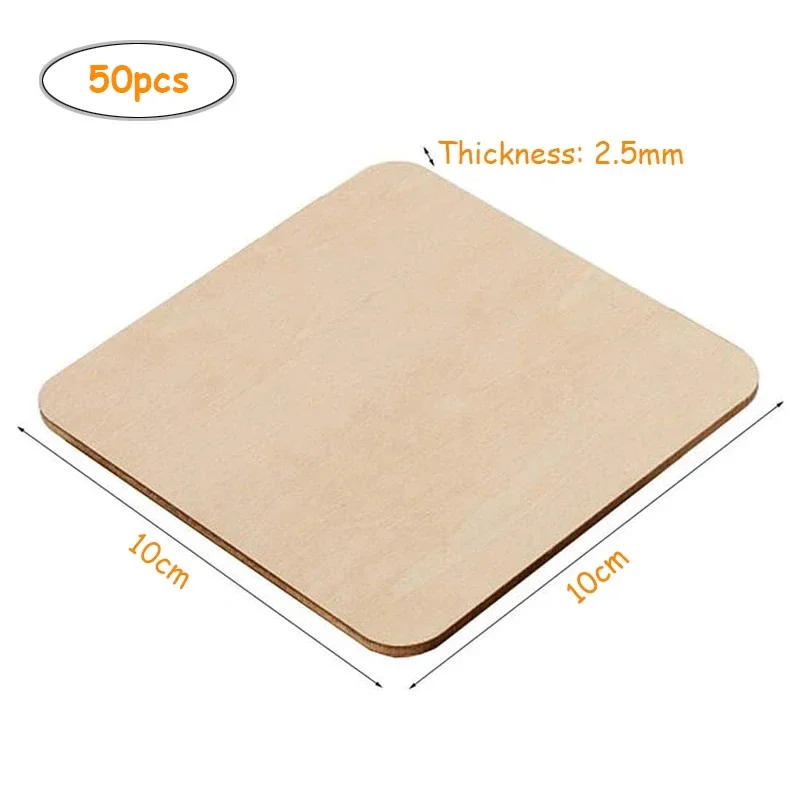 Description Picture 3 of item50pcs 10cm Unfinished Wooden Squares for Crafts, Blank Square Wood Pieces Boards Slices for DIY Projects Coasters Scrabble Tiles