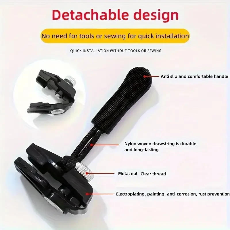 Description Picture 3 of itemUniversal Zipper Repair Kit Quick Instant Detachable Zipper Head Replacement Zipper Slider Pull for Jacket Bags Coat Free Sewing